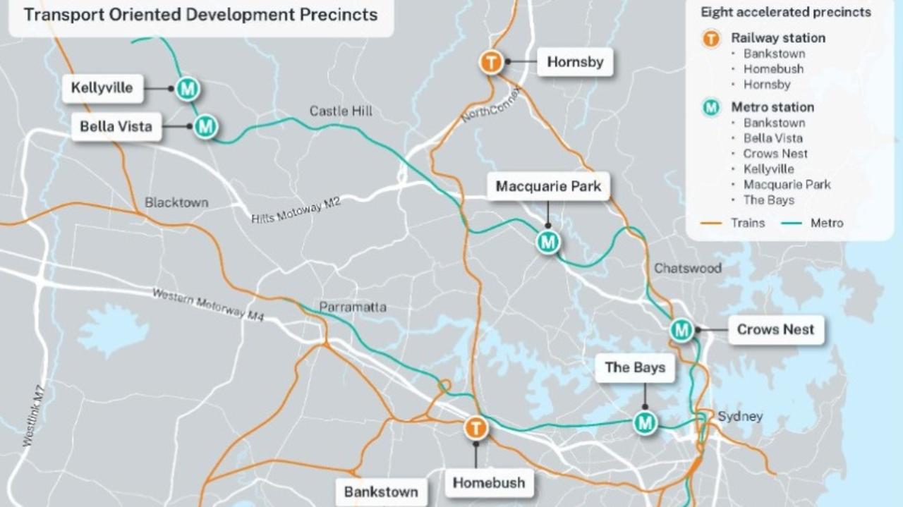 The eight heavy rail and Metro stations which will be targeted for higher density living. Source: Department of Planning,