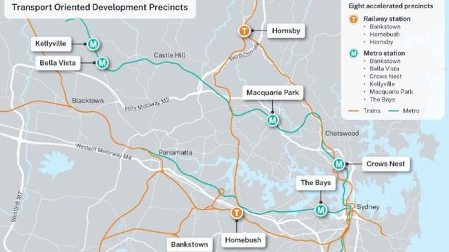 The eight heavy rail and Metro stations which will be targeted for higher density living. Source: Department of Planning,