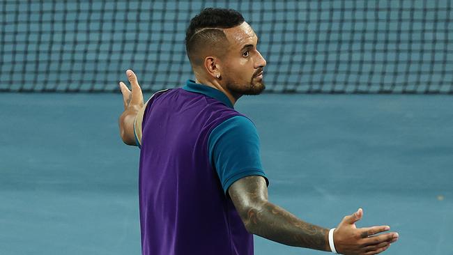 Aussie Nick Kyrgios meets Austrian star Dominic Thiem tonight ahead of the snap lockdown. Picture: Mark Metcalfe/Getty Images