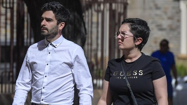 Gabriele Cairo and his wife, Elena Perrone, outside the Adelaide Magistrates Court. Picture: NCA NewsWire / Roy VanDerVegt