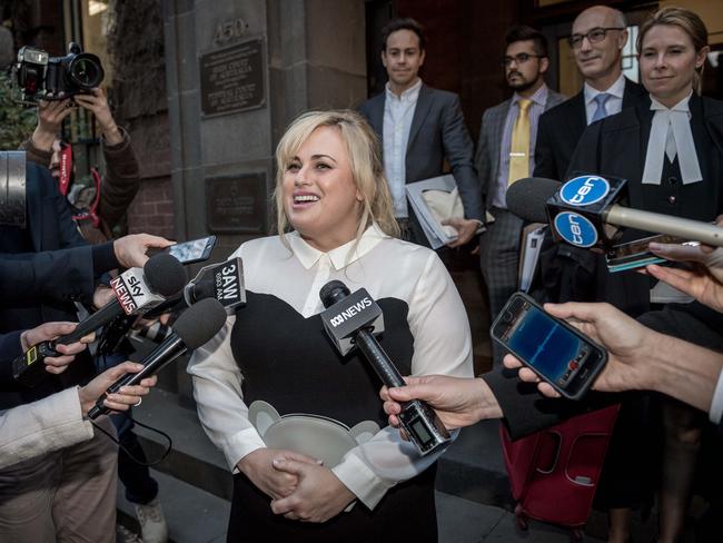 Rebel Wilson outside the Supreme Court on day two of her trial. Picture: Jake Nowakowski.