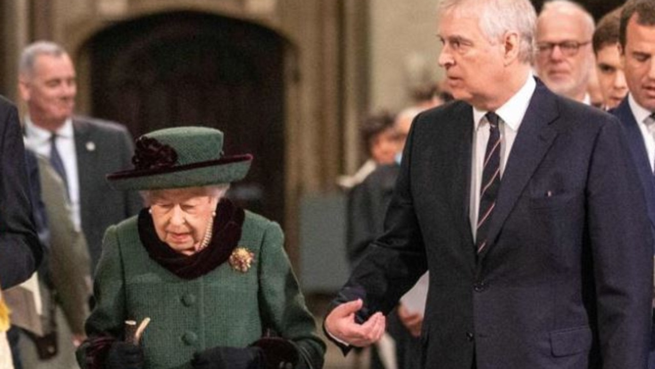 Queen Elizabeth is escorted by Prince Andrew, Duke of York. Picture: RICHARD POHLE / POOL / AFP