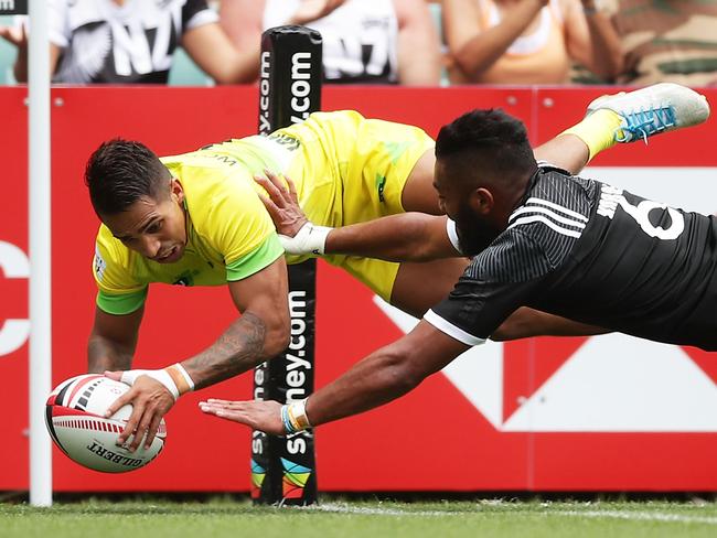 Longbottom scores during an Australian win in Sydney. Picture: Getty Images