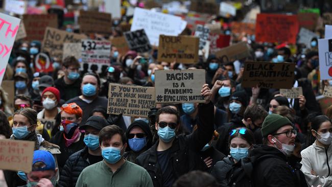 Protesters at the Black Lives Matter rally in Melbourne last Saturday. Picture: AAP