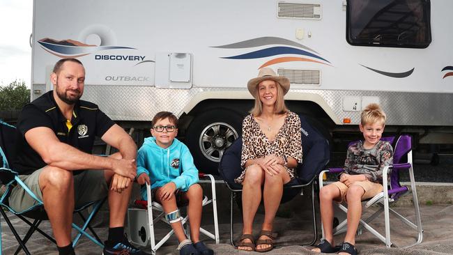 TasWeekend.  Popularity of caravans.  Natalie and Carl with children Patrick 6 and Hamish 8.  The Murrell family from New Town.  Picture: Nikki Davis-Jones