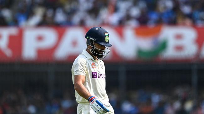 India's Virat Kohli during the first day of the third Test cricket match between India and Australia at the Holkar Stadium in Indore on March 1, 2023. (Photo by Sajjad HUSSAIN / AFP) / ----IMAGE RESTRICTED TO EDITORIAL USE – STRICTLY NO COMMERCIAL USE-----