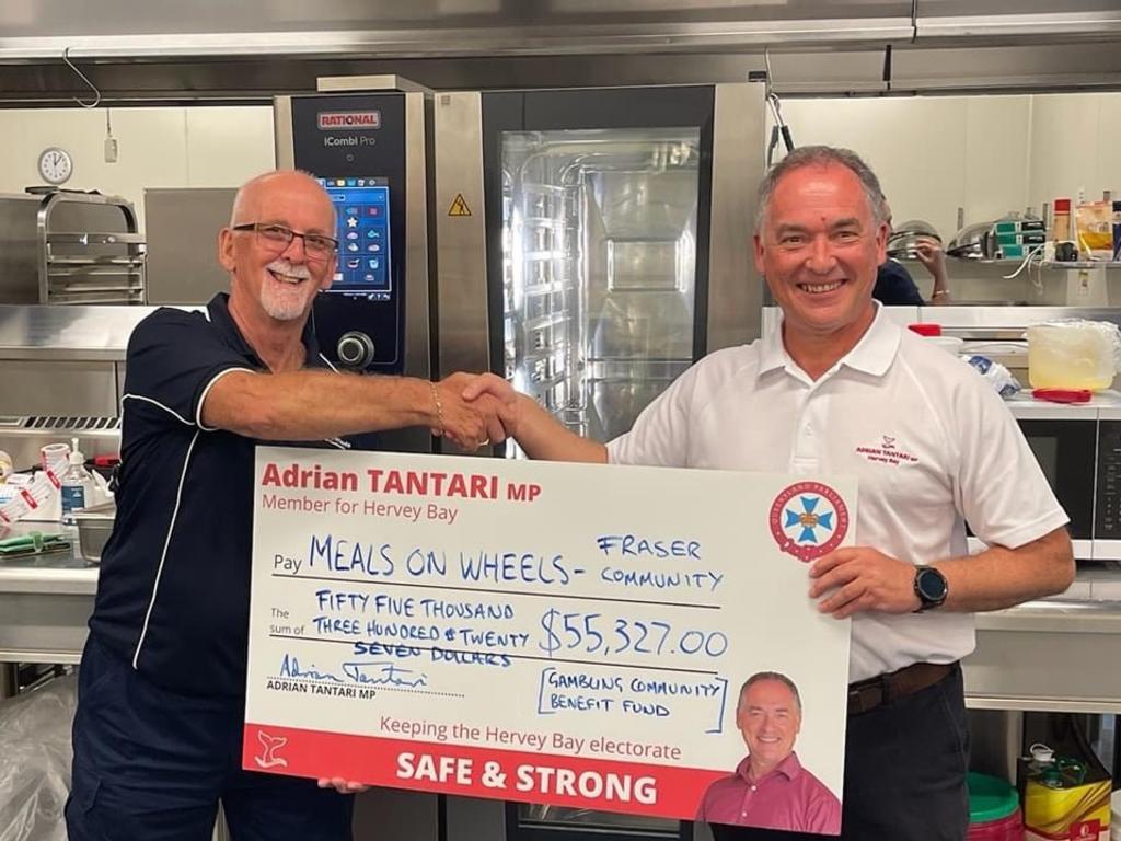 Member for Hervey Bay Adrian Tantari said Fraser Coast Meals on Wheels made a vital contribution to the region, providing care to some of the most vulnerable members of the community, with the money to be used to purchase new equipment.