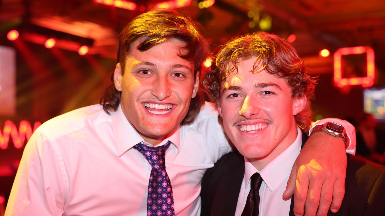 Ned Moyle and Oskar Faulkhead at the Gold Coast Suns Club Champions Awards Night at The Star Gold Coast. Picture, Portia Large.