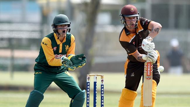 Kensington batsman John Dalton against Woodville on Saturday. Picture: Naomi Jellicoe