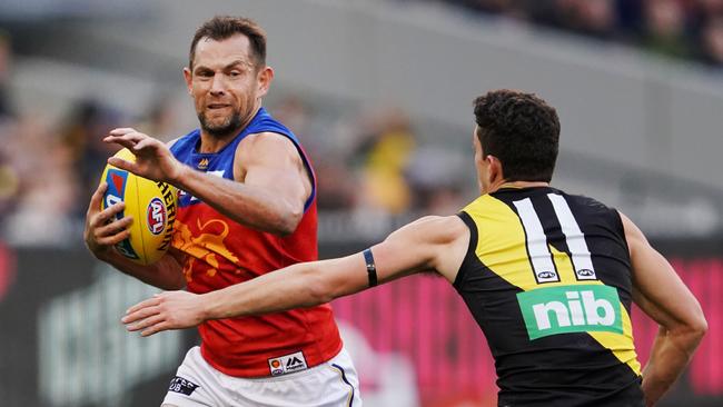 Veteran Luke Hodge attempts to break through a tackle. Picture: AAP Image/Michael Dodge