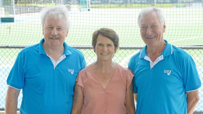 TOP GONG:  Barb Knowles is flanked by Oceania Hockey Federation representatives Bob Claxton and David Peebles during a recent visit. Picture: Jann Houley