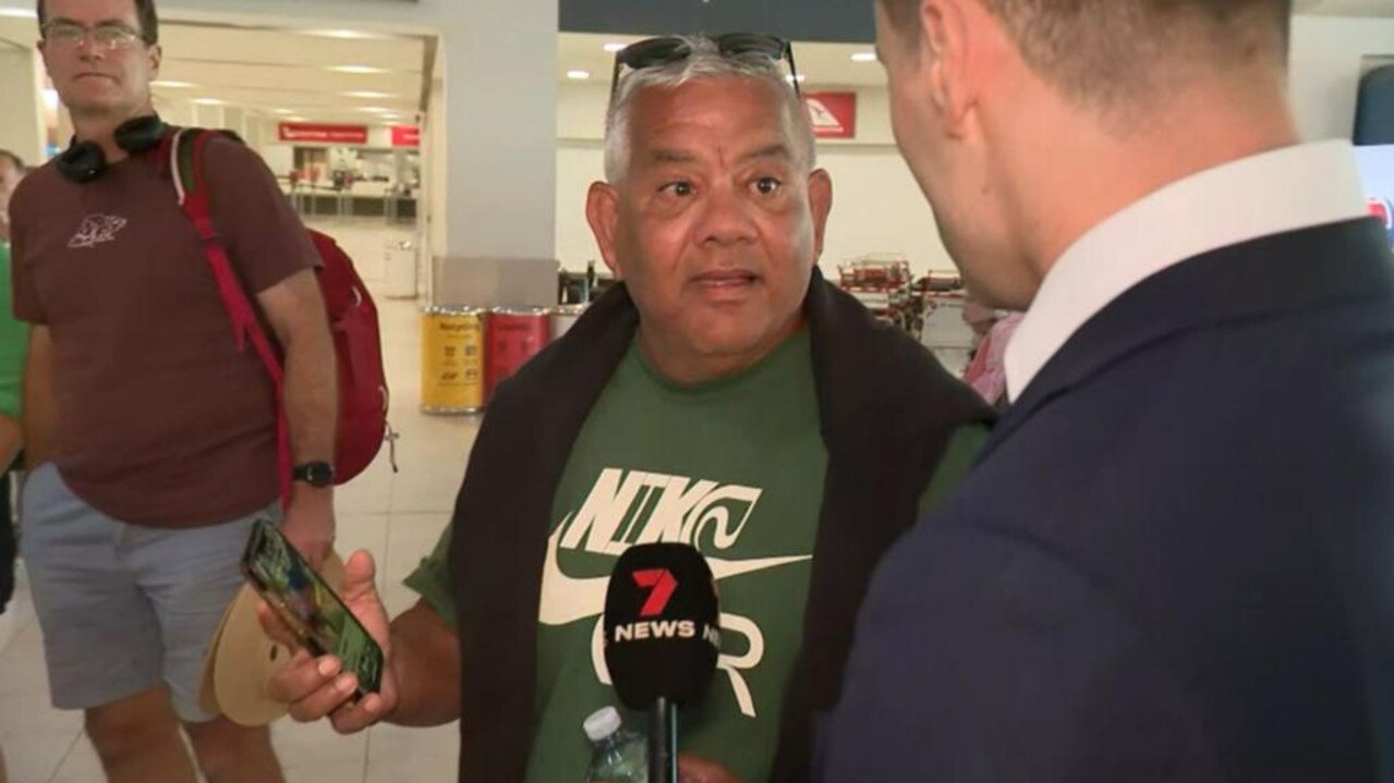 Roger Kerr, Sam Kerr's father speaks to the media at Perth Airport after Coral Kerr was hit by a car. Picture: 7News