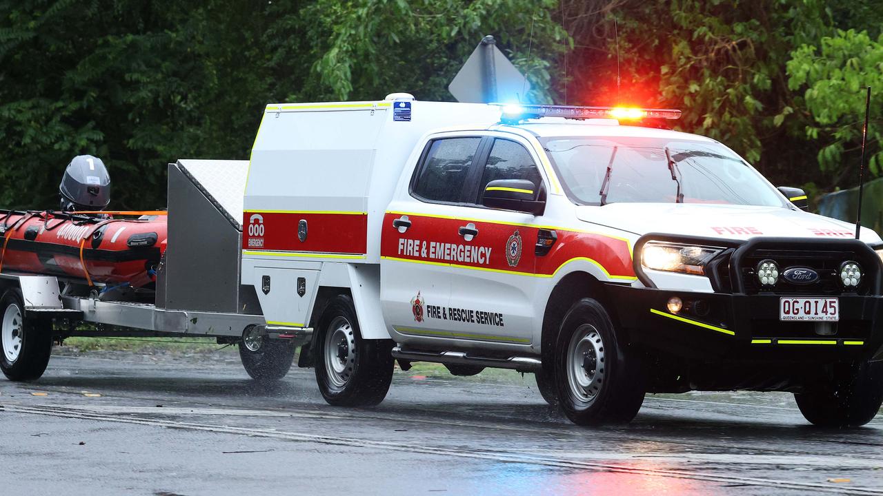 A QFES swift water rescue team remains in Mossman after an overnight rescue. Picture: Liam Kidston