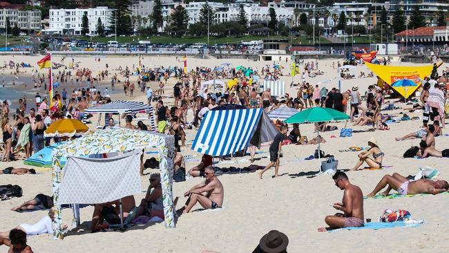 Beachgoers at Bondi Beach on Christmas. Picture: NCA NewsWire / Gaye Gerard