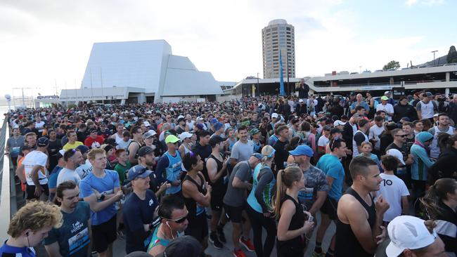 Runners at the start of the 2019 Point to Pinnacle. Picture: LUKE BOWDEN