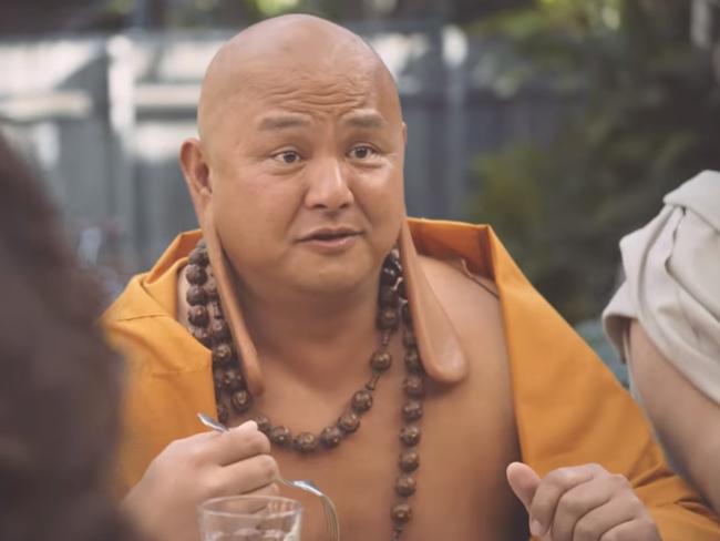 Buddha also sits down to dine in the contentious lamb ad. Picture: Meat and Livestock Australia