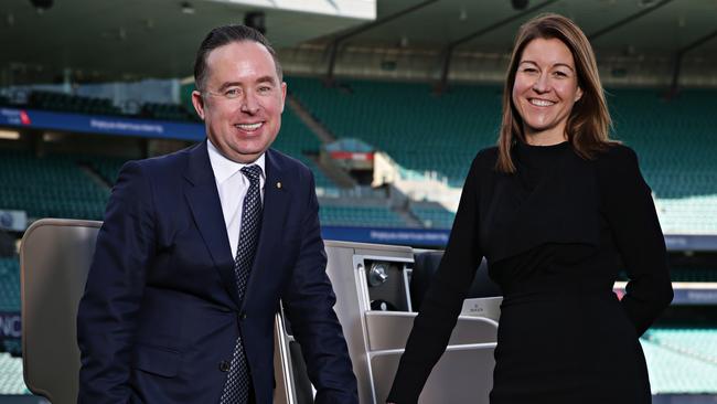 Qantas CEO Alan Joyce with Chief Executive of Qantas's loyalty business Olivia Wirth. Photographer: Adam Yip