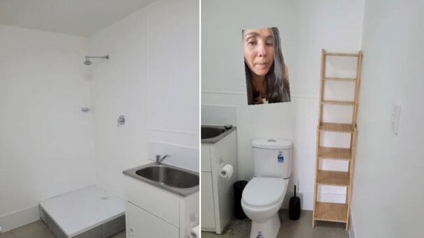 The bathroom and laundry appeared to be startlingly close to the kitchen without a door between. Picture: TikTok