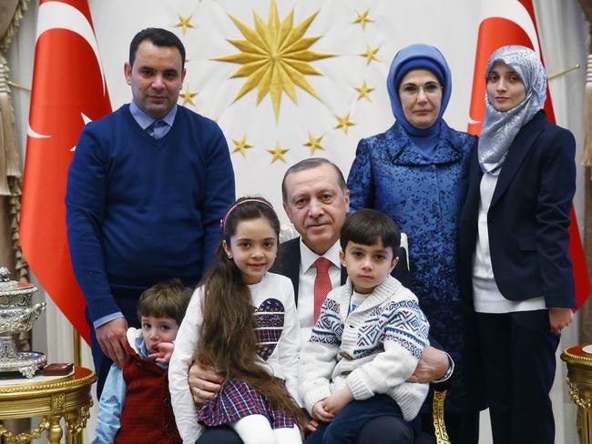 Turkey's President Recep Tayyip Erdogan and his wife Emine meet with the family of Bana Al-Abed from Aleppo in Syria. Picture: Presidency Press Service via AP, Pool