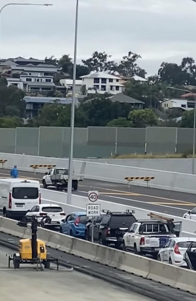 Driver arrested following chase involving Mitsubishi Triton ute on Gold Coast M1. Photo: Facebook/Chanel Sachi,