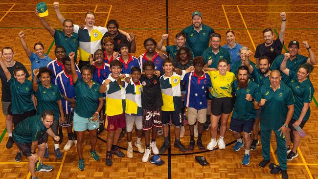 Olympians and scholarship coaches run training sessions for Katherine youth at RAAF Base Tindal. Picture: Pema Tamang Pakhrin