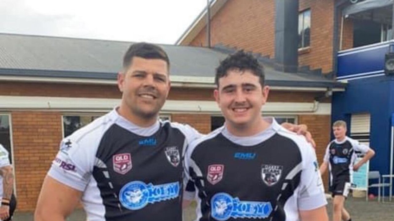 Oakey's Josh Stanton (200 games) and Kaleb Stanton (A-grade debut). Photo: Contributed