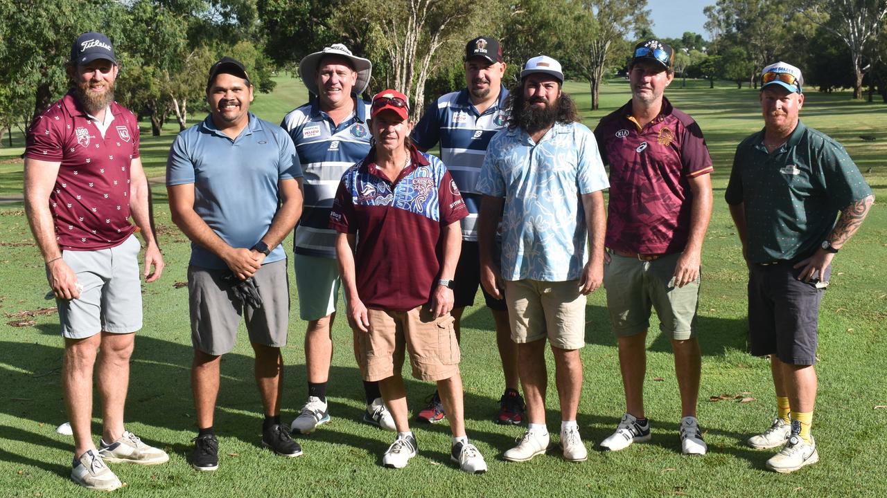 The Gracemere Quality Meats and Get Plastered CQ teams at the inaugural Brendon Hall Memorial Golf Day at the Rockhampton Golf Club on February 16, 2025.