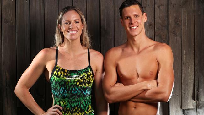 Australian Swimming’s former golden couple Emily Seebohm and Mitch Larkin. Picture: Nigel Hallett