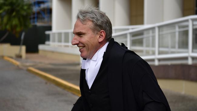 Priscilla Atkins' barrister Malcolm Harding leaving a Fair Work Federal Court compensation hearing, two years after Ms Atkins was unlawfully sacked by the North Australian Aboriginal Justice Agency. Picture: Zizi Averill