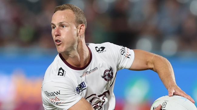 GOSFORD, AUSTRALIA - APRIL 09: Daly Cherry-Evans of the Manly Sea Eagles warms up during the round five NRL match between the New Zealand Warriors and the Manly Sea Eagles at Central Coast Stadium, on April 09, 2021, in Gosford, Australia. (Photo by Ashley Feder/Getty Images)