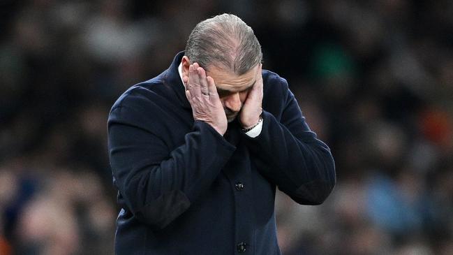 LONDON, ENGLAND - JANUARY 05: Ange Postecoglou, Manager of Tottenham Hotspur, reacts during the Emirates FA Cup Third Round match between Tottenham Hotspur and Burnley at Tottenham Hotspur Stadium on January 05, 2024 in London, England. (Photo by Shaun Botterill/Getty Images)