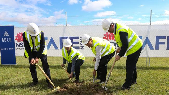 Mulgoa MP Tanya Davies, Minister for Skills and Tertiary Education Geoff Lee and Minister for Jobs, Investment, Tourism and Western Sydney and Minister for Trade and Industry Stuart Ayres turn the first sod and announce the construction tender for the $80 million Institute of Applied Technology for Construction in Sydney. Picture: NCA Newswire / Gaye Gerard