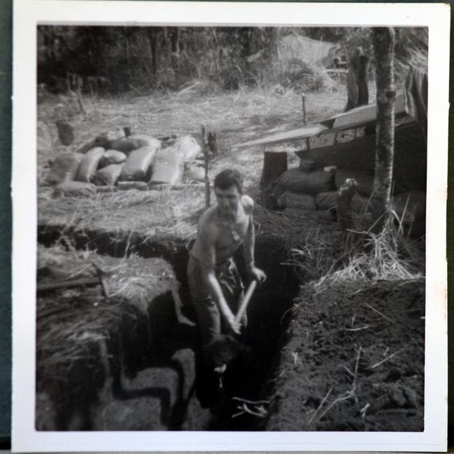 Digging in for fellow veterans, then and now … then-Lieutenant George Hulse fortifies trenches against an anticipated attack by the North Vietnamese Army at Fire Support Base Coral in 1968.