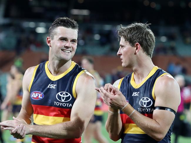 AFL  - Saturday, 19th September, 2020 - Adelaide Crows v Richmond at the Adelaide Oval. Adelaide's Brad   Crouch with his brother Matt Crouch after the loss Picture: Sarah Reed