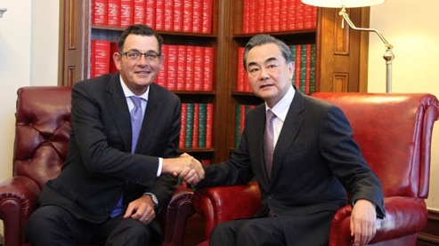 Start of a beautiful friendship: When Victorian Premier Daniel Andrews met Chinese Foreign Minister Wang Yi in 2017 in Melbourne. Picture: Supplied