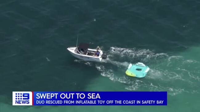 WA women on inflatable floatie rescued at sea (9News)