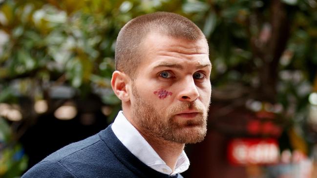 SYDNEY, AUSTRALIA - NewsWire Photos JANUARY 22, 2025: Dino Arslanagic arrives at Downing Centre court on Wednesday. The Belgian professional footballer who plays for Macarthur FC has been charged with resisting arrest and intimidating police after allegedly failing to leave a venue. Picture: NewsWire / Nikki Short