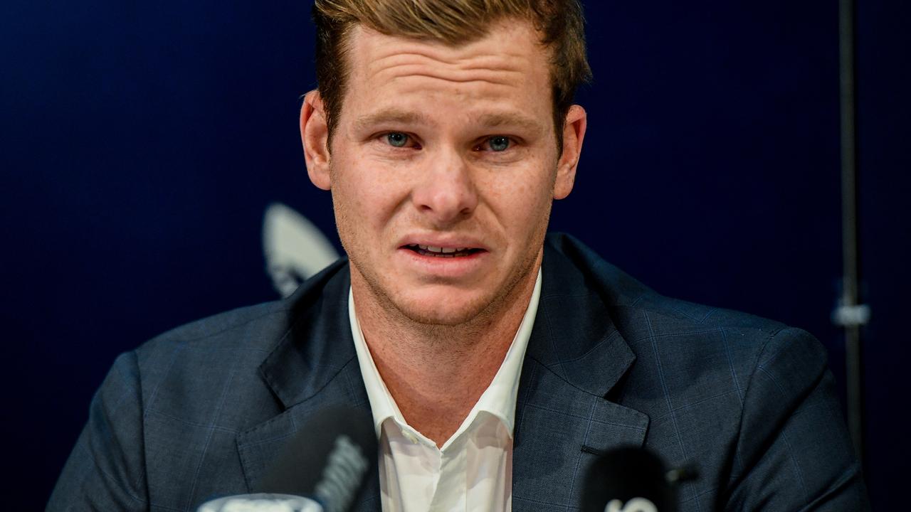 Disgraced Australian Cricket Captain Steve Smith reacts during a press conference at Sydney International Airport in Sydney, Thursday, March 29, 2018. Smith has been stood down as Australian Captain and suspended for twelve months following his involvement in the ball tampering incident which has also seen Vice Captain David Warner and opening batsman Cameron Bancroft suspended for twelve months and nine months respectively. (AAP Image/Brendan Esposito) NO ARCHIVING