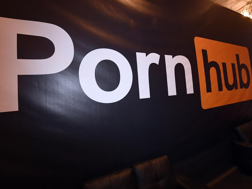 A banner bearing the Pornhub logo. Picture: Ethan Miller / Getty