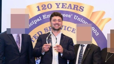 Jayden Simms being awarded the United Services Union Apprentice of the Year. Picture: Facebook