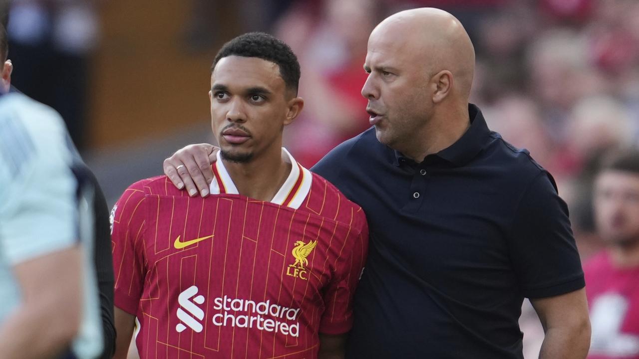 LiArne Slot with Trent Alexander-Arnold. Photo: AP Photo/Jon Super