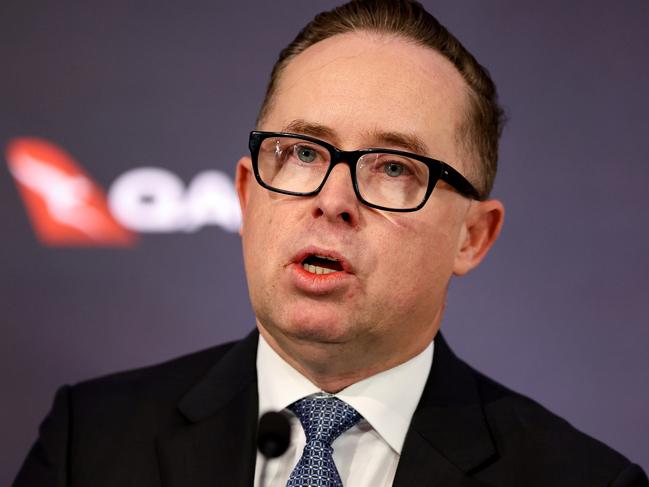 Alan Joyce, chief executive officer of Qantas Airways Ltd., speaks during a news conference in Sydney, Australia, on Thursday, Aug. 25, 2022. Qantas said travel has roared back, allowing it to cut debt and buy back shares, even as Australias flag airline posted its third consecutive annual loss. Photographer: Brendon Thorne/Bloomberg via Getty Images