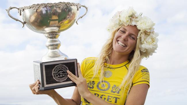 Stephanie Gilmore after claiming her last world title in Maui back in 2014.