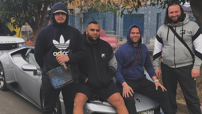 Zakaria (second from left, with Alameddine clan members Ali Younes, Rafat Alameddine and Hamdi Alameddine) has been on the run for four months. Picture: Instagram