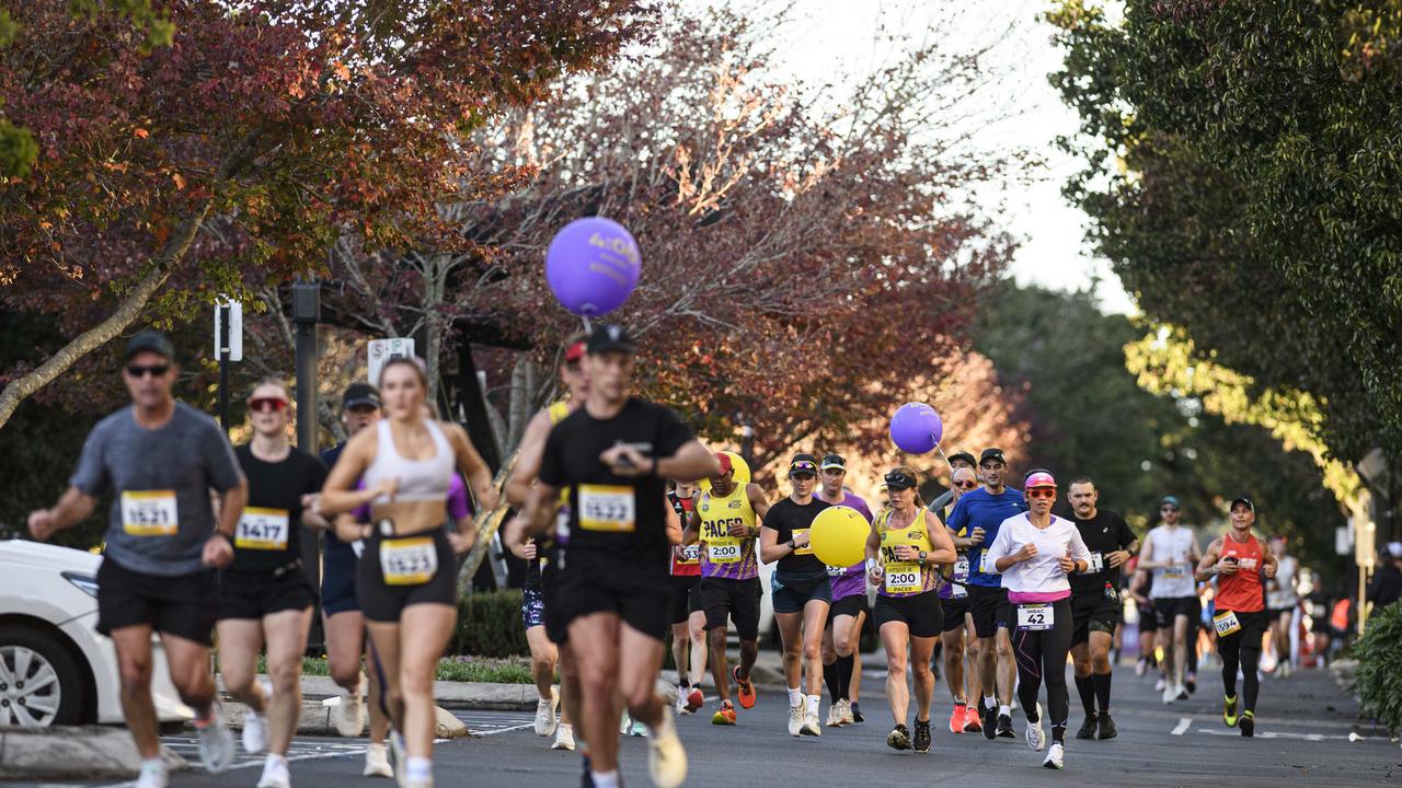 Runners on Ruthven St in the Toowoomba CBD in the Toowoomba Marathon (and half marathon), Sunday, May 4, 2025. Picture: Kevin Farmer