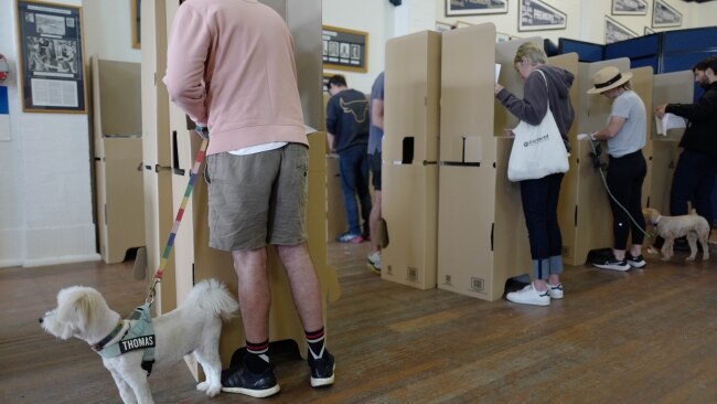 Voters cast their vote at the Bondi Surf Bathers Life Saving Club in the electorate of Wentworth. Picture: James D. Morgan/Getty Images