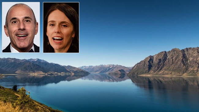 Matt Lauer, top left, the former host of <i>Today</i> on NBC in America, obtained one of New Zealand’s most renowned mountain farms on Lake Hawea but PM Jacinda Ardern, top right, has now banned foreign buyers.