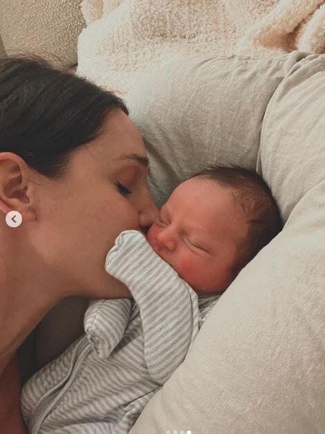 Kayla Itsines and fiance Jae Woodroffe welcome their new baby boy Jax Stokes Woodroffe, born January 5, 2023. Picture: Instagram