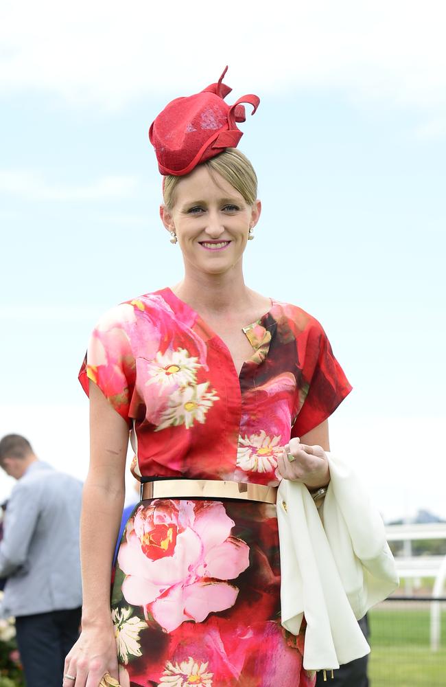 Emily Bint all dressed up at Flemington Racecourse on Melbourne Cup Day 2014. Picture: Stephen Harman