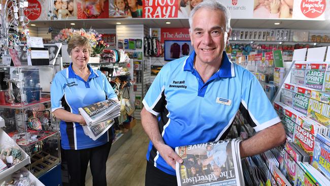 Port Mall Newsagency owners Leoni and Philip Jenner in their store at Port Adelaide. Picture Mark Brake